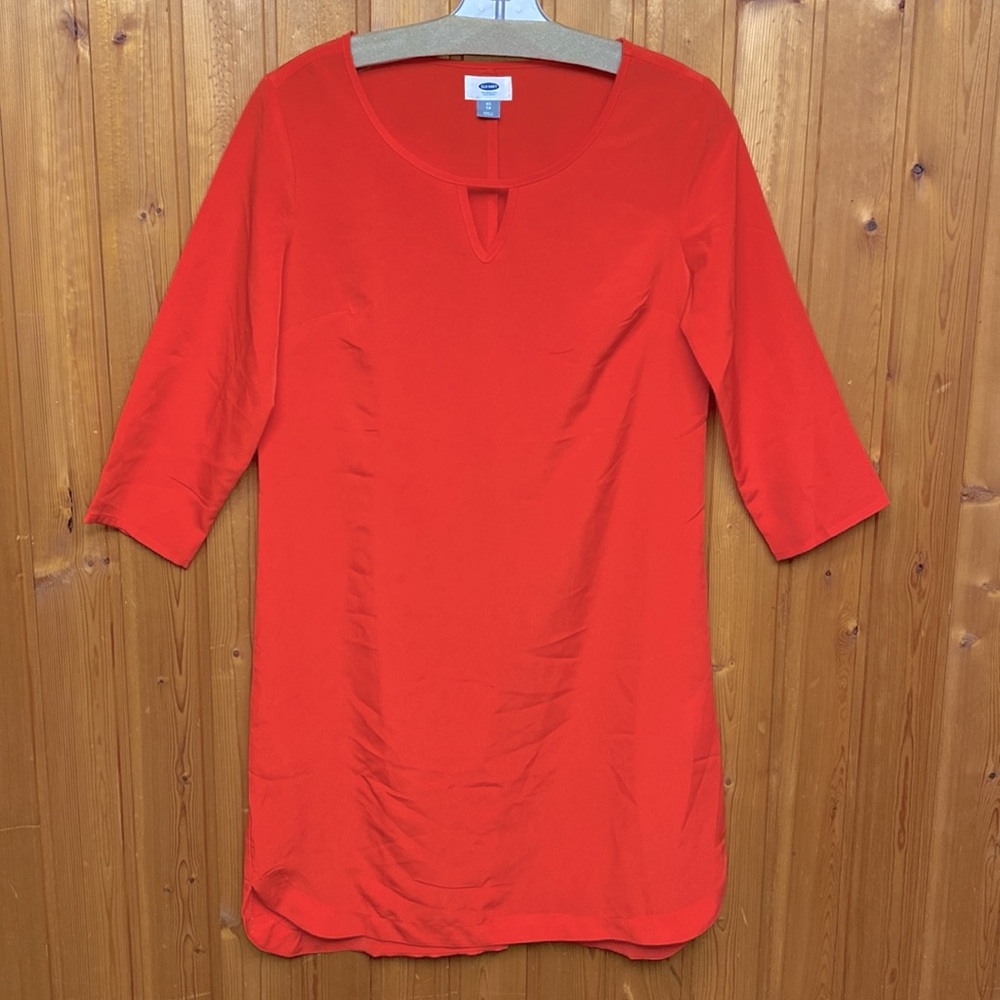 NWT Old Navy HOT RED Oversized 3/4 Sleeve Dress XS Fits SMALL Bottom Cut